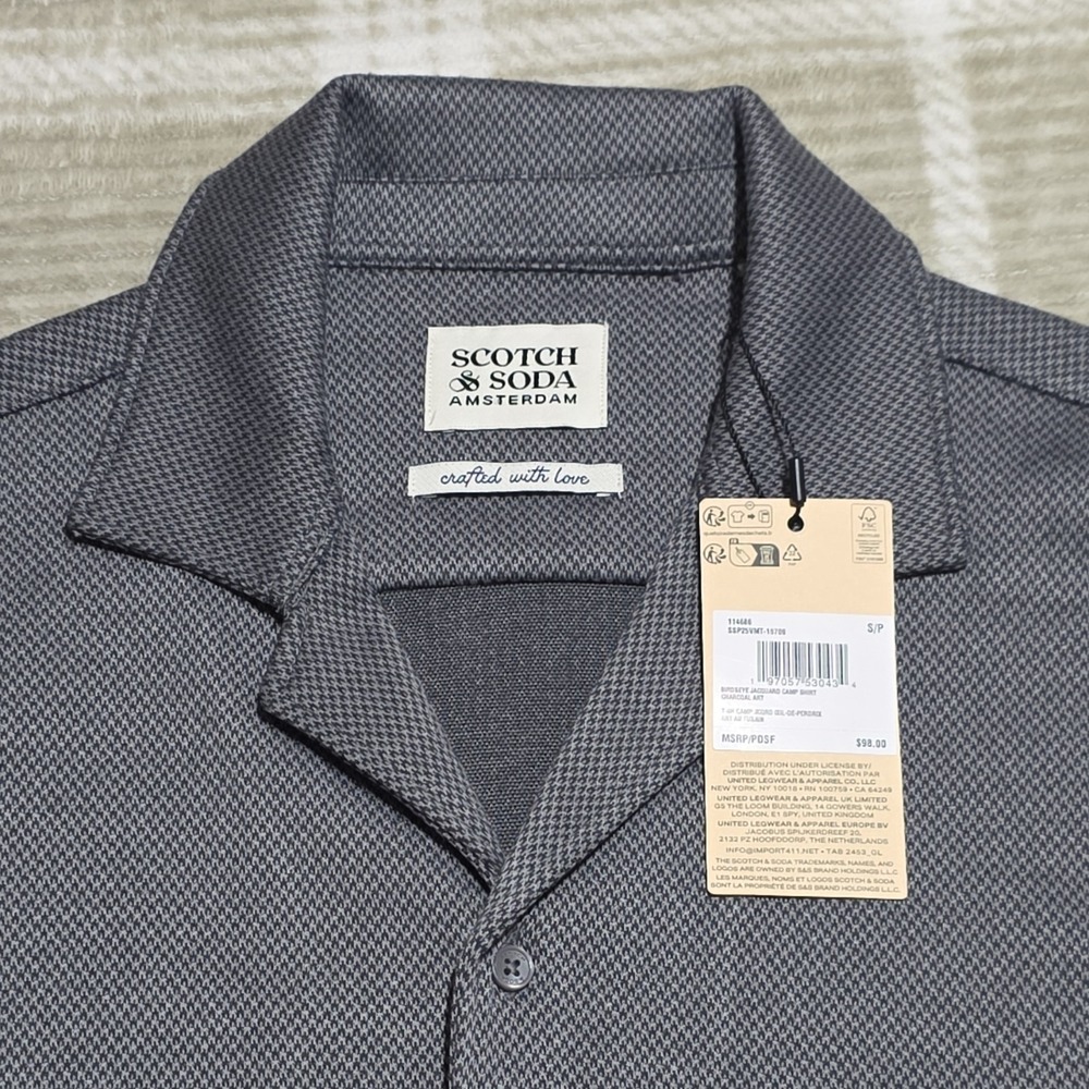 Scotch & Soda Gray Micro Pattern Button-Up Shirt Camp Collar Short Sleeve S - Picture 4 of 8